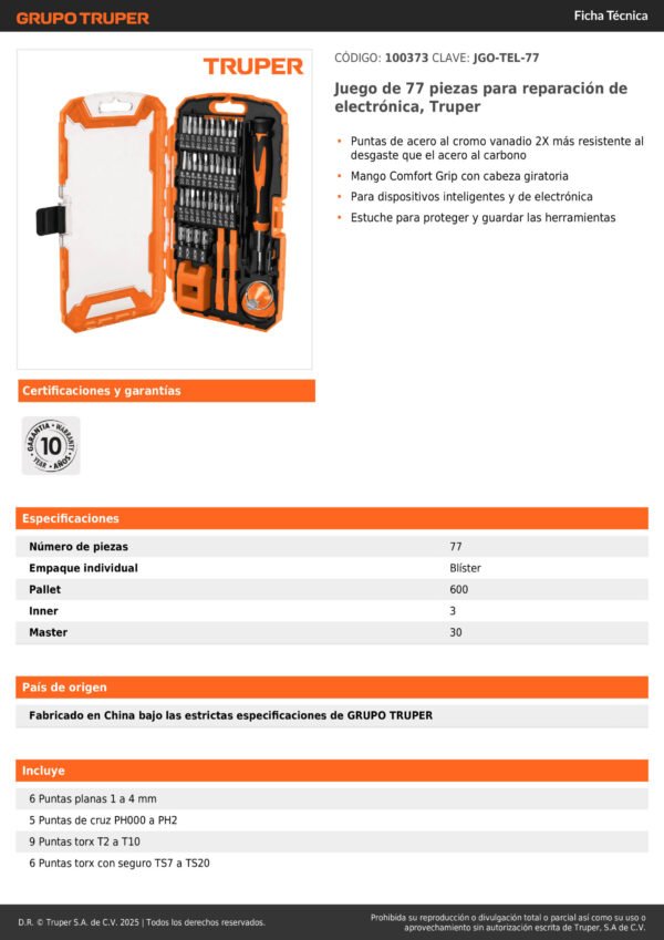 Juego Destornillador Precision Electronica Truper Jgo-tel-77