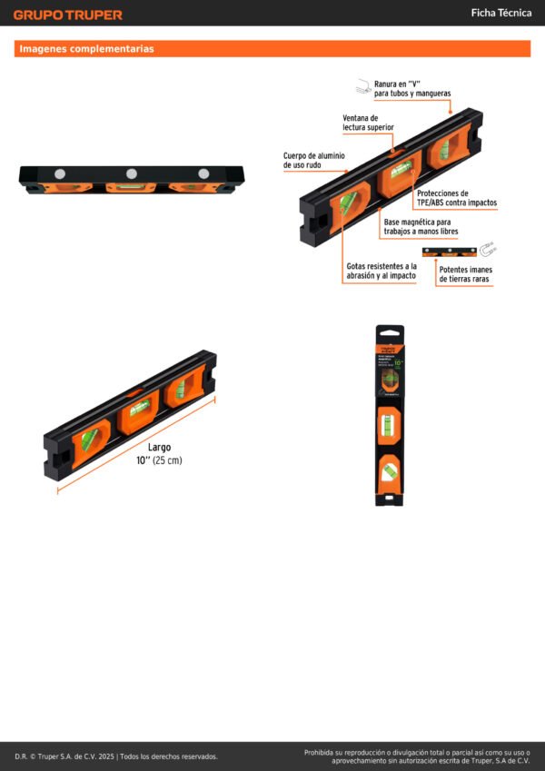 Nivel Torpedo Magnético De 10" Con Cuerpo De Aluminio