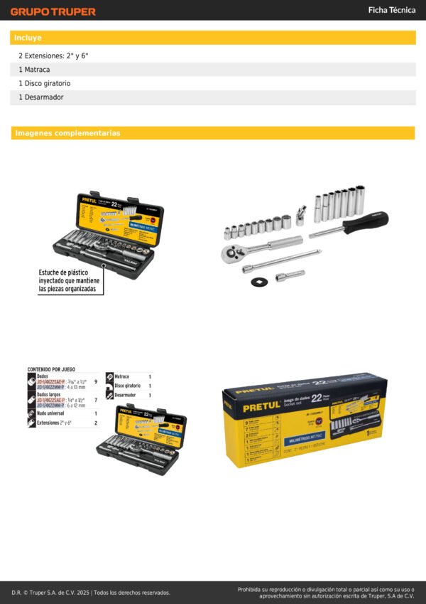 Juego De Copas 22 Piezas 1/4" Para Mecánico 23980 Pretul