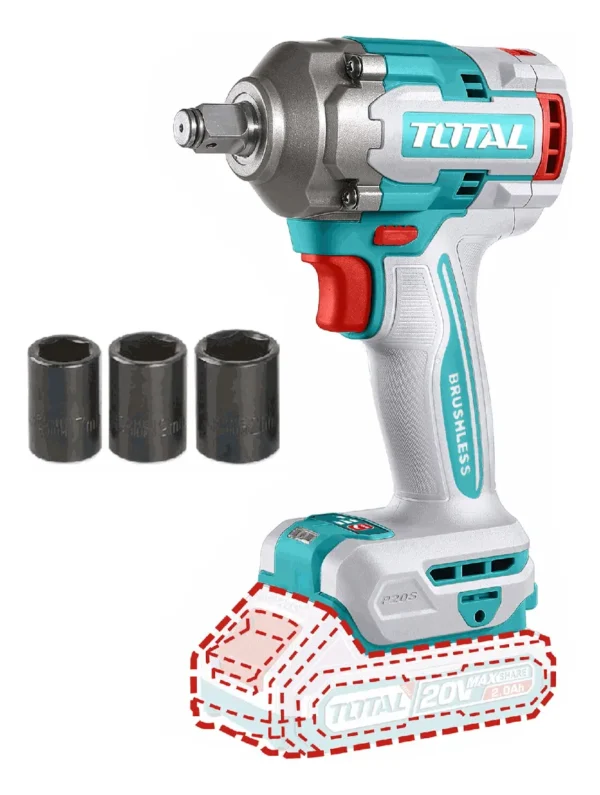 Kit Llave Impacto 400nm Total 20v + 2 Baterias Inalam Total