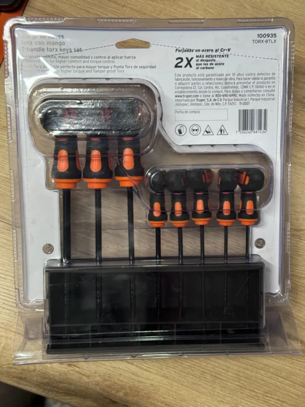 Juego de 8 llaves torx extralargas con mango T - Truper