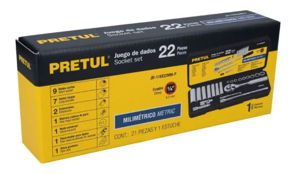 Juego De Copas 22 Piezas 1/4" Para Mecánico 23980 Pretul