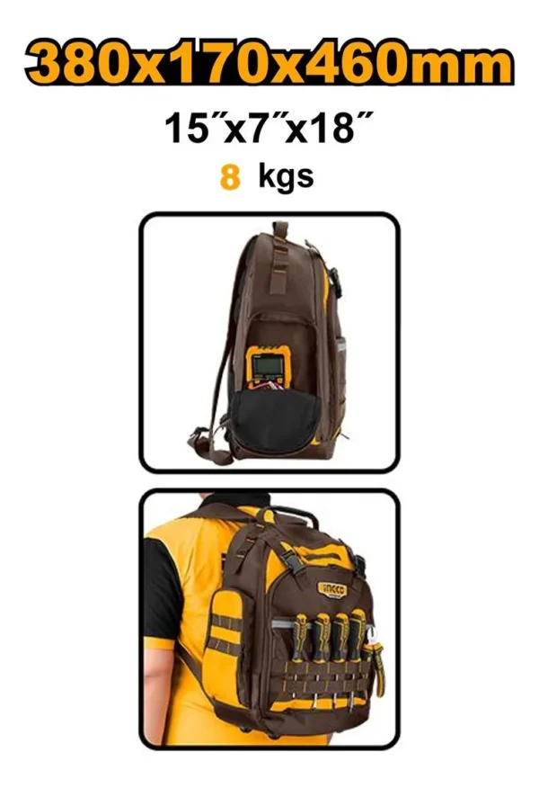 Maleta Espalda 45cm + 17 Bolsillos + Portahe Morral Maletin Ingco