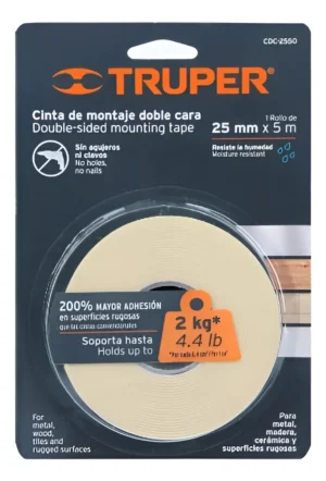 Cinta Doble Faz Rollo 5m X 25mm Truper 11727