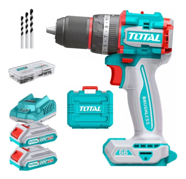 Taladro Percutor Total Inalambrico 66nm 1/2 + Metalico + Acc Total