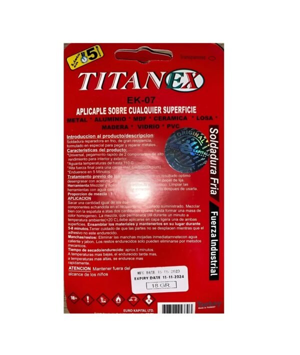 Masilla Pegante 2 En 1 Titanex Soldadura Fria Acabado Transparente