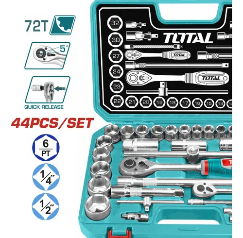 Kit 44pzas Copas Total 1/4 Y 1/2 Cortas 8-32mm + Extensores Total
