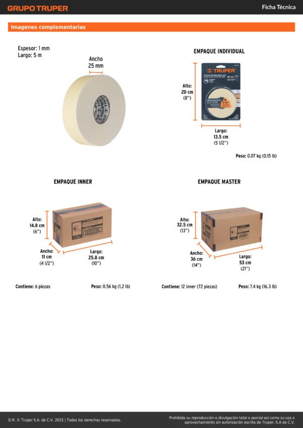 Cinta Doble Faz Rollo 5m X 25mm Truper 11727