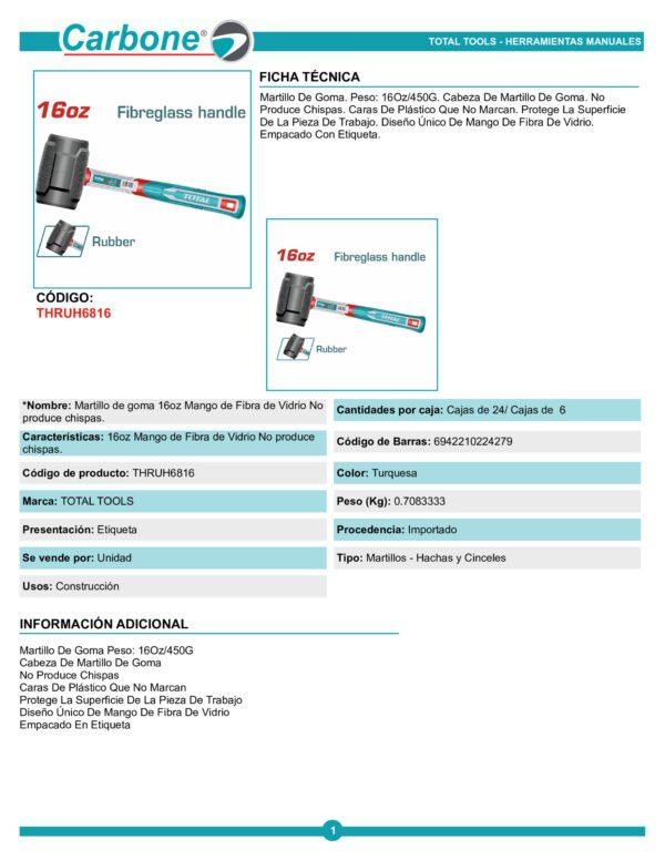 Mazo De Caucho 16 Onz Industrial Total