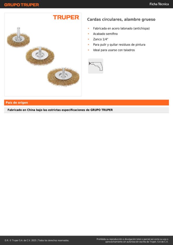 Grata Cepillo Alambre Truper 4 Taladro Truper