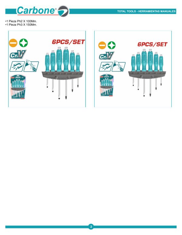 Set 6 Destornilladores De Golpe Pala Y Cruz Total Thgss35061