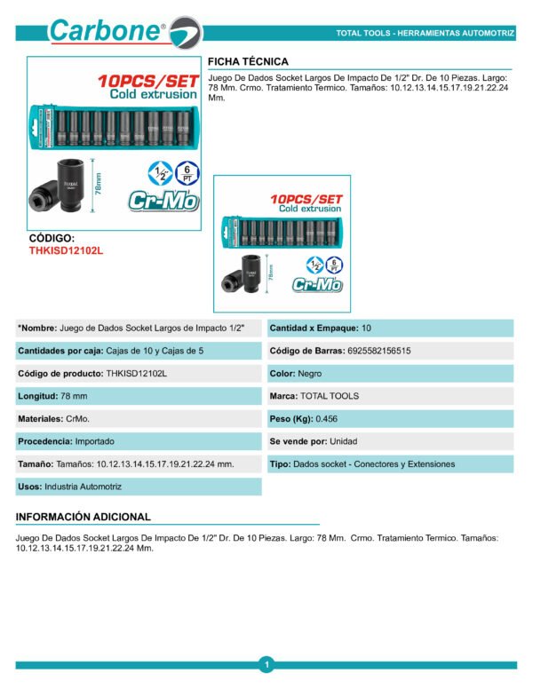 Kit 10 Copas Largas 1/2 Impacto Total