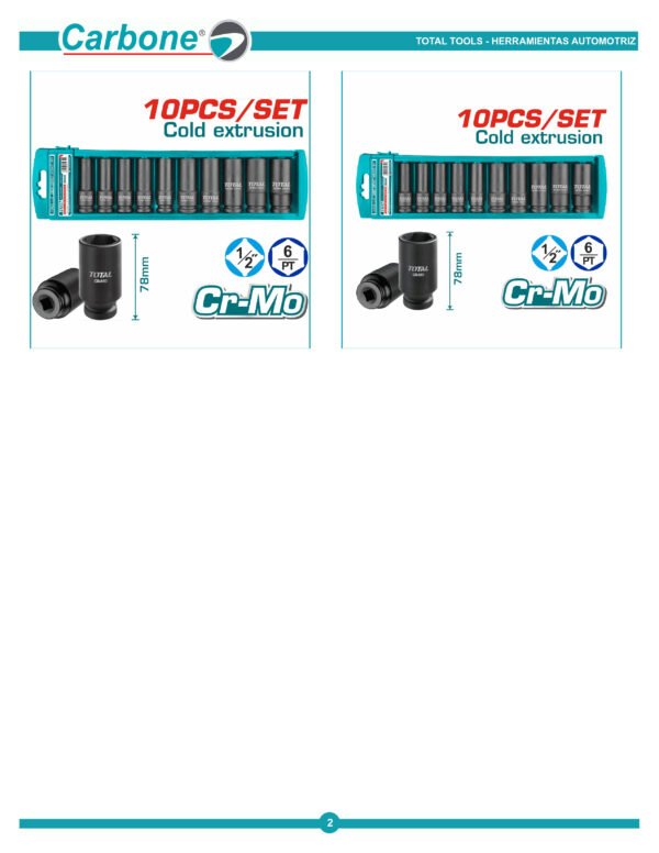 Juego copas impacto largas cuadrante de 1/2 marca total 10mm a 24mm