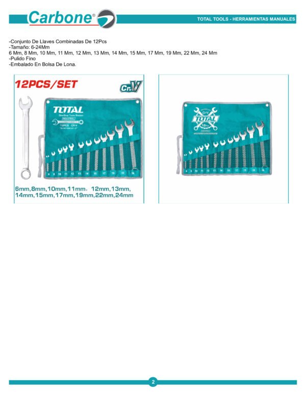 tht1022121-12-pza-juego-de-llave_002 Juego 12 Llaves Mixtas Combinadas 6-24mm Largas Total Mate