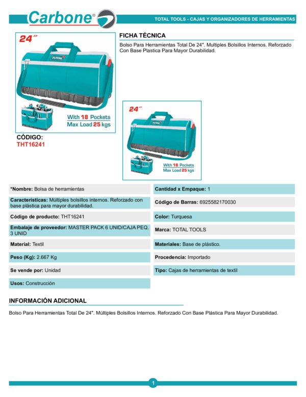 tht16241-bolso-p-herrm-total-de_001 Maleta De Herramientas 24'' 64cm X 21cm Maleta Total