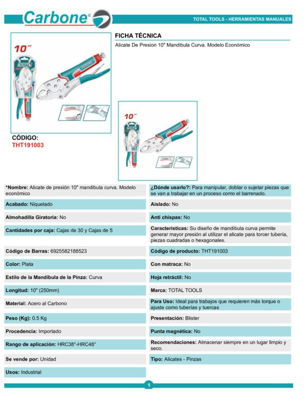 Alicate Hombresolo 10" Curvo Total
