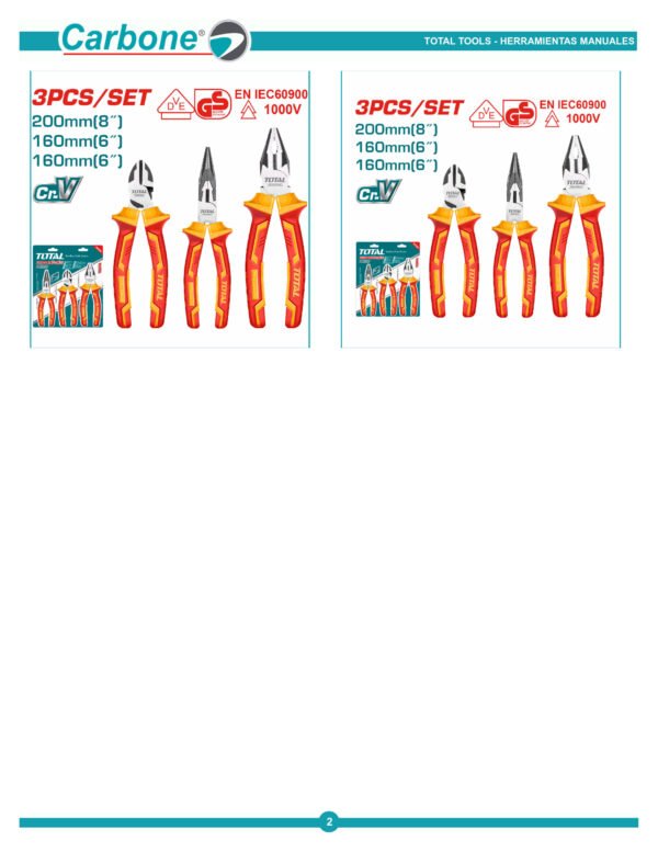 Set Alicate + Pinza + Cortafrio 1000v Aislados 6puLG Total