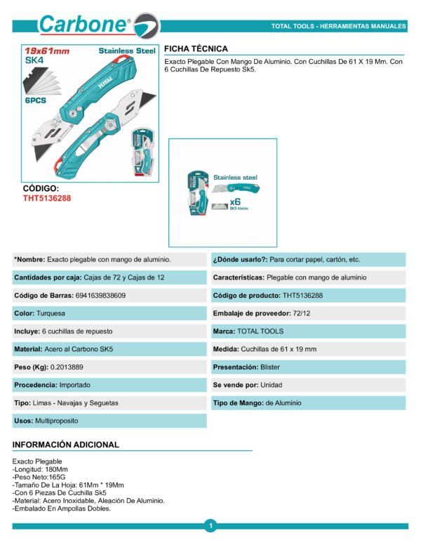 Navaja Bisturi Plegable Cuchilla Triangular Tht5136288