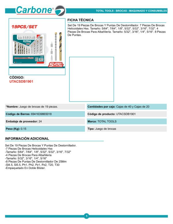 Juego De 19 Brocas Para Lamina Y Concreto Super Select Total