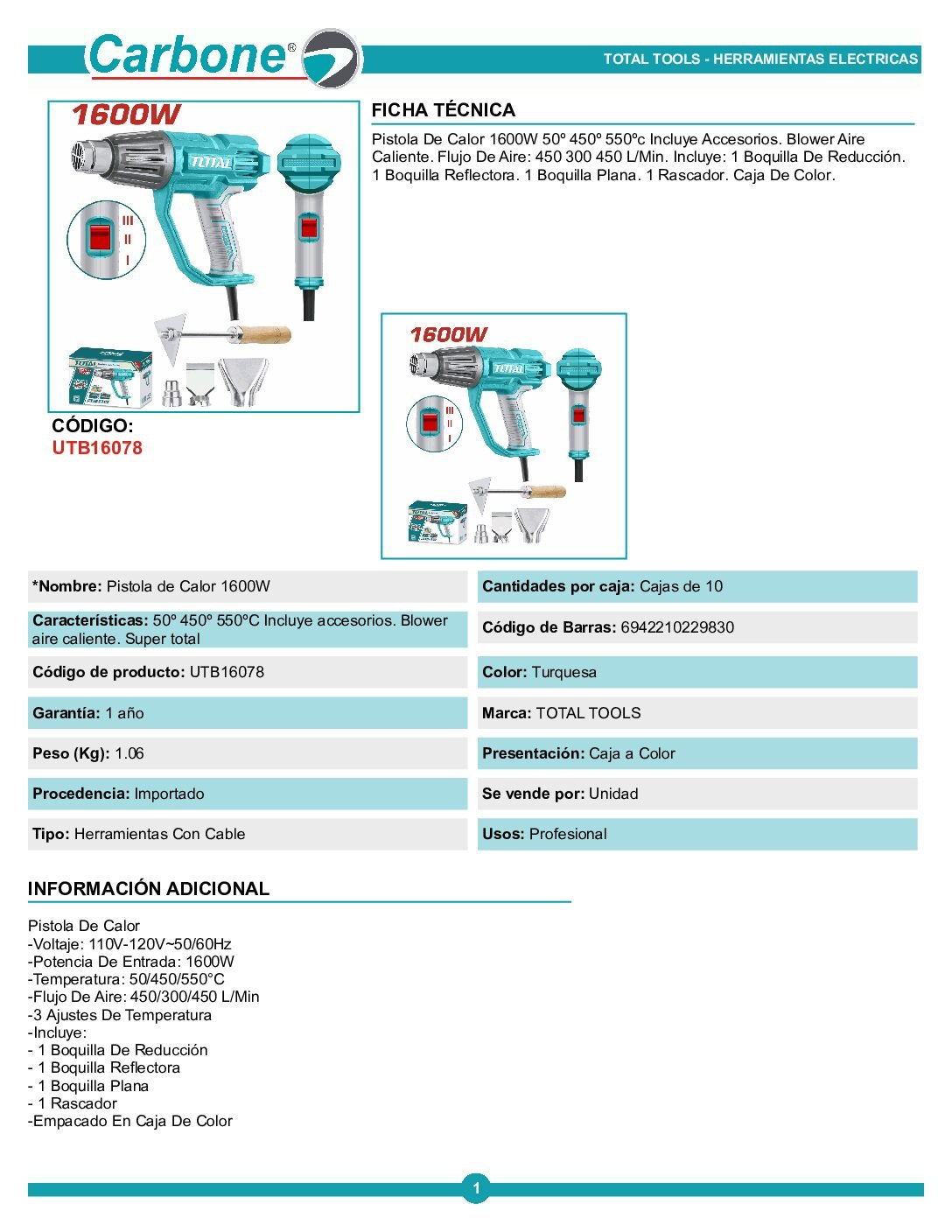 Pistola De Calor 550° Pesado Total + 5 Accesorio Modelo 2024