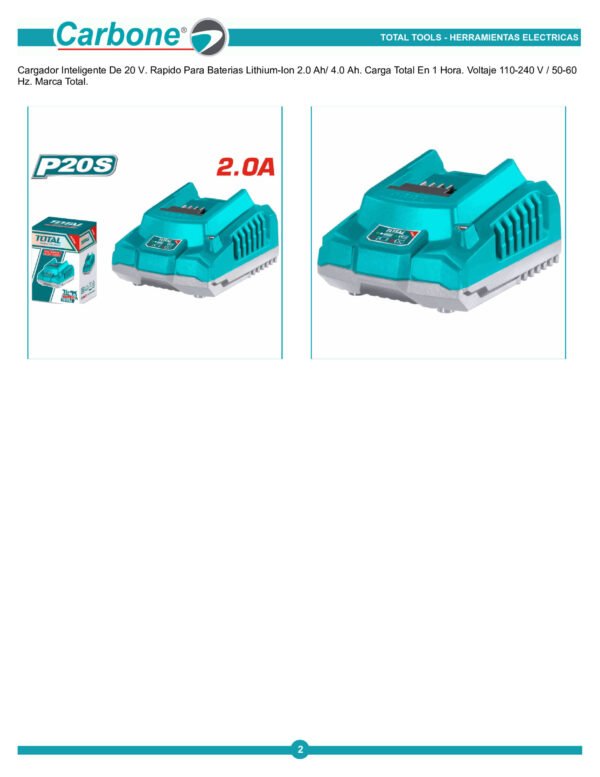Cargador 2.0ah Carga Rapida Apto 2ah Y 4ah Total Utfcli2001