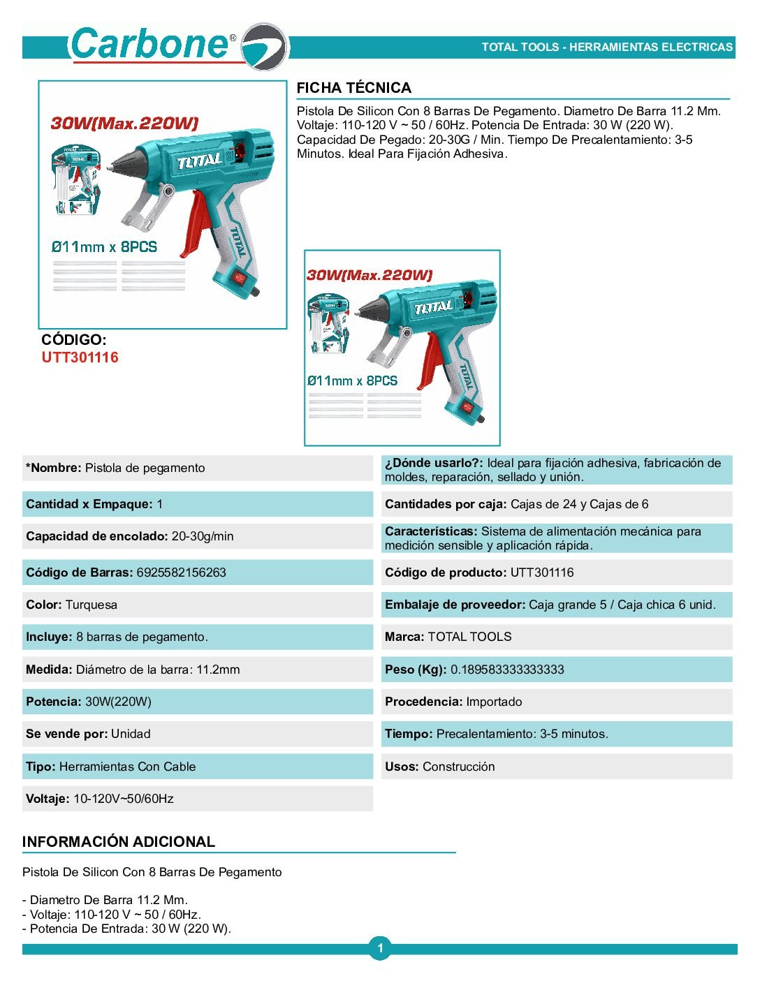 Pistola Silicona Referencia Utt301116