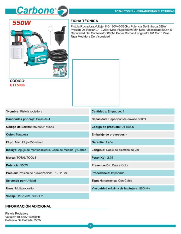Pistola Para Pintar Con Turbina Total Utt5006 Color Azul 110