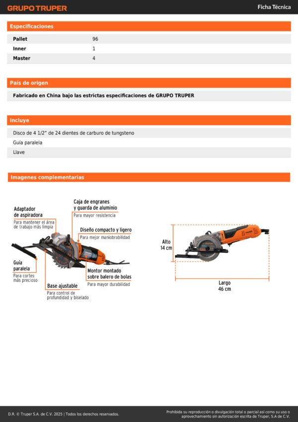 Sierra Circular Compacta 4-1/2'' De Gatillo 750w Truper