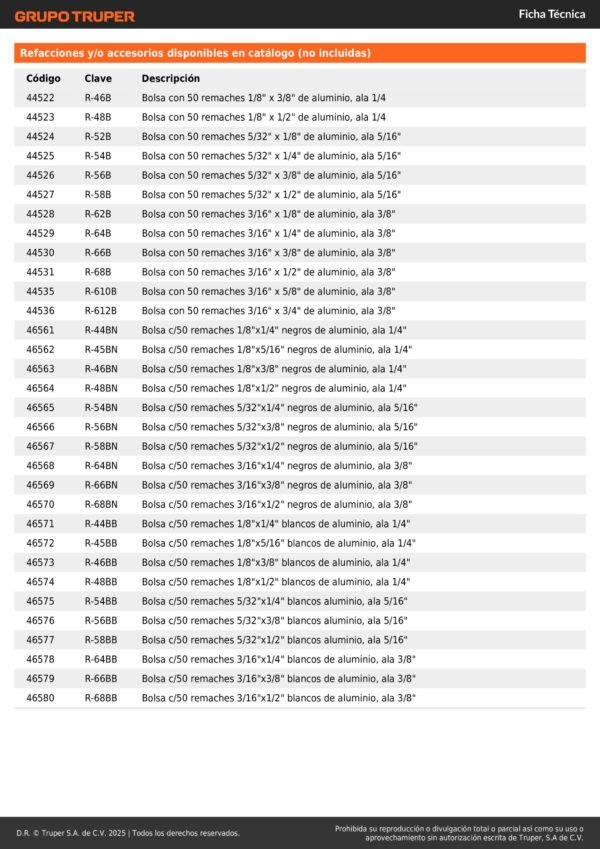 Remachadora Manual 4 Boquillas 8 Pulgadas Truper 100333