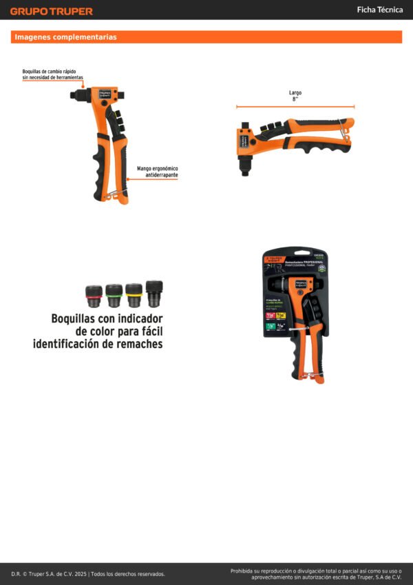 Remachadora Manual 4 Boquillas 8 Pulgadas Truper 100333