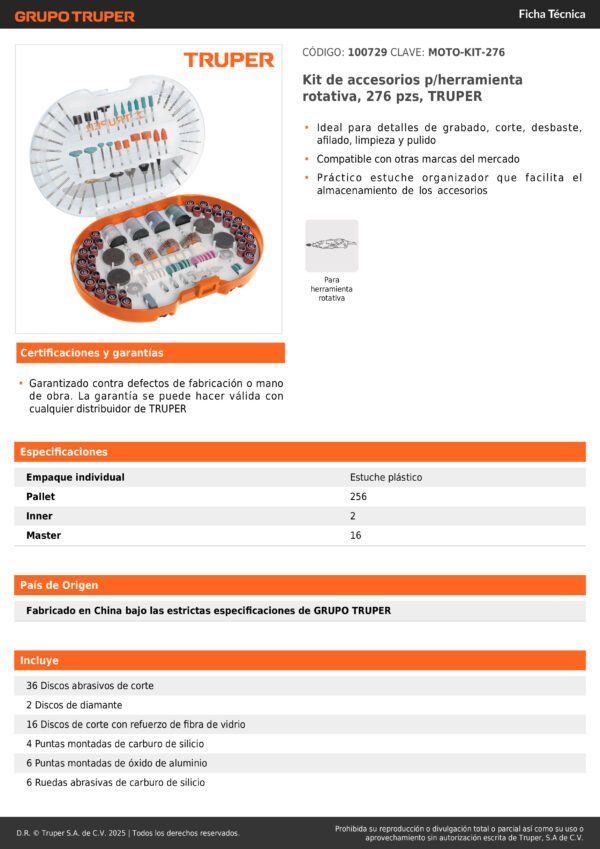 Accesorios Para Motor Tool 276 Piezas Truper 100729