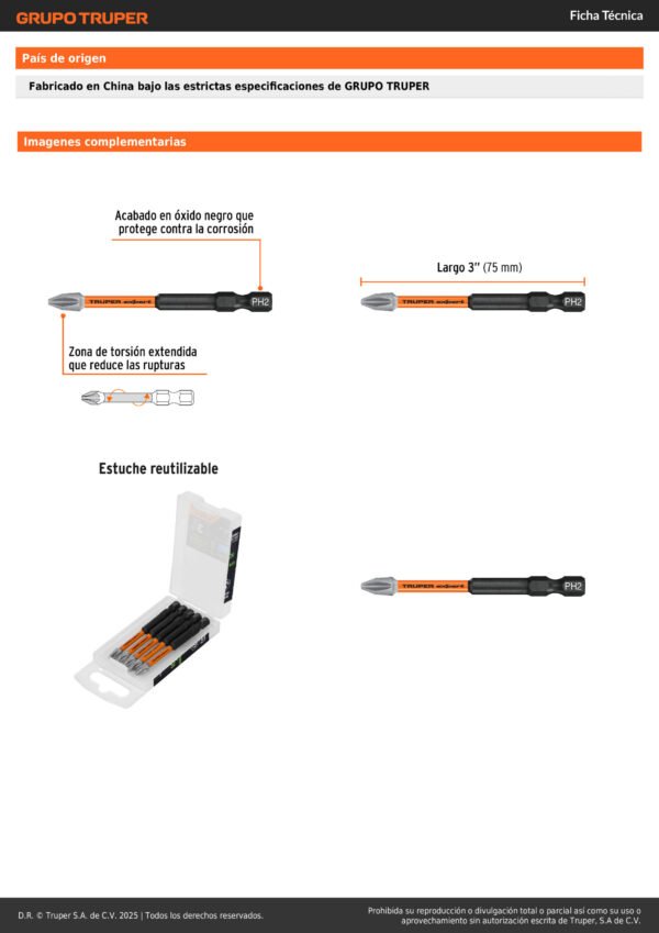 100821_002 Estuche 5 Puntas Cruz Largars Ph2 De Impacto 3'' Truper
