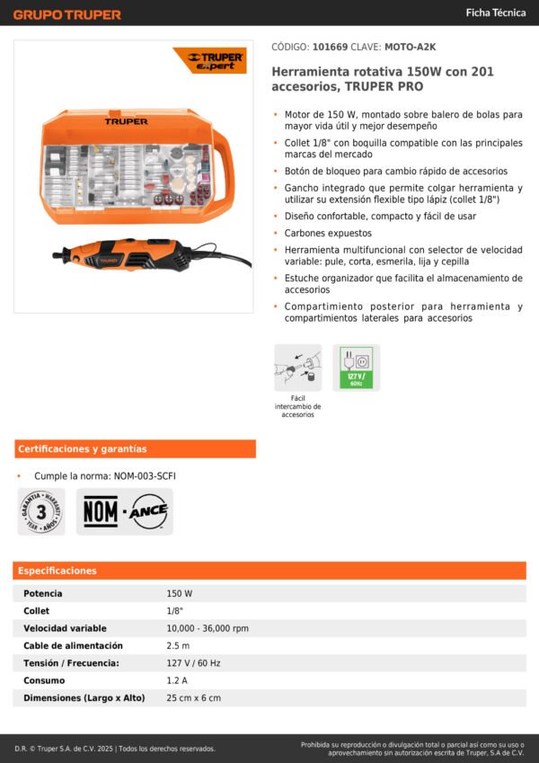 Mototool 150w Profesional + 201 Accesorios Truper 101669