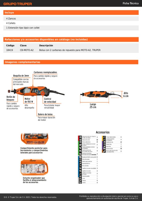 Mototool 150w Profesional + 201 Accesorios Truper 101669