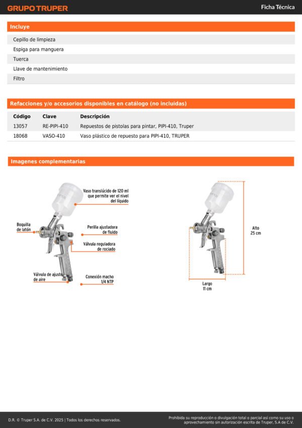 Aerografo Pistola Gravedad 120ml Boquilla 1mm Truper 11097