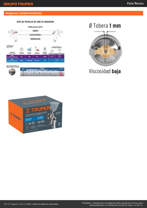 Aerografo Pistola Gravedad 120ml Boquilla 1mm Truper 11097