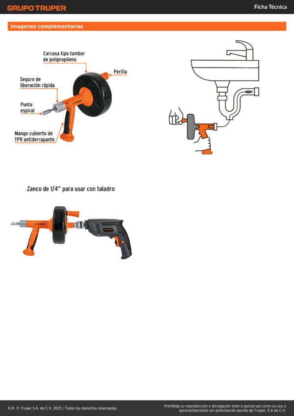 Destapacaños Sonda Para Taladro Truper 12280