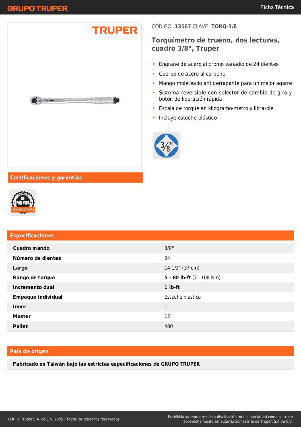 Torquímetro Torque De Trueno Profesional 38'' Truper 2