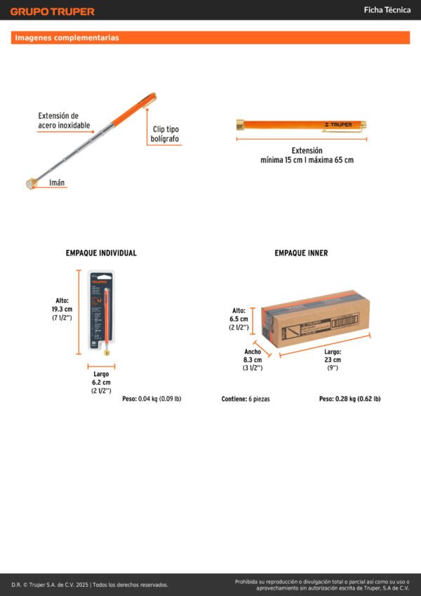 14140 (1)_002 Iman Lapiz Telescopico Extensible 63 Cm Hasta Truper 14140