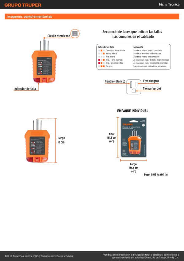 17241_002 Probador Corriente Alterna Para Tomacorriente Truper 17241