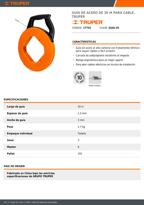 Sonda Acero Para Cable 30m Altocarbono Tratamiento Termico