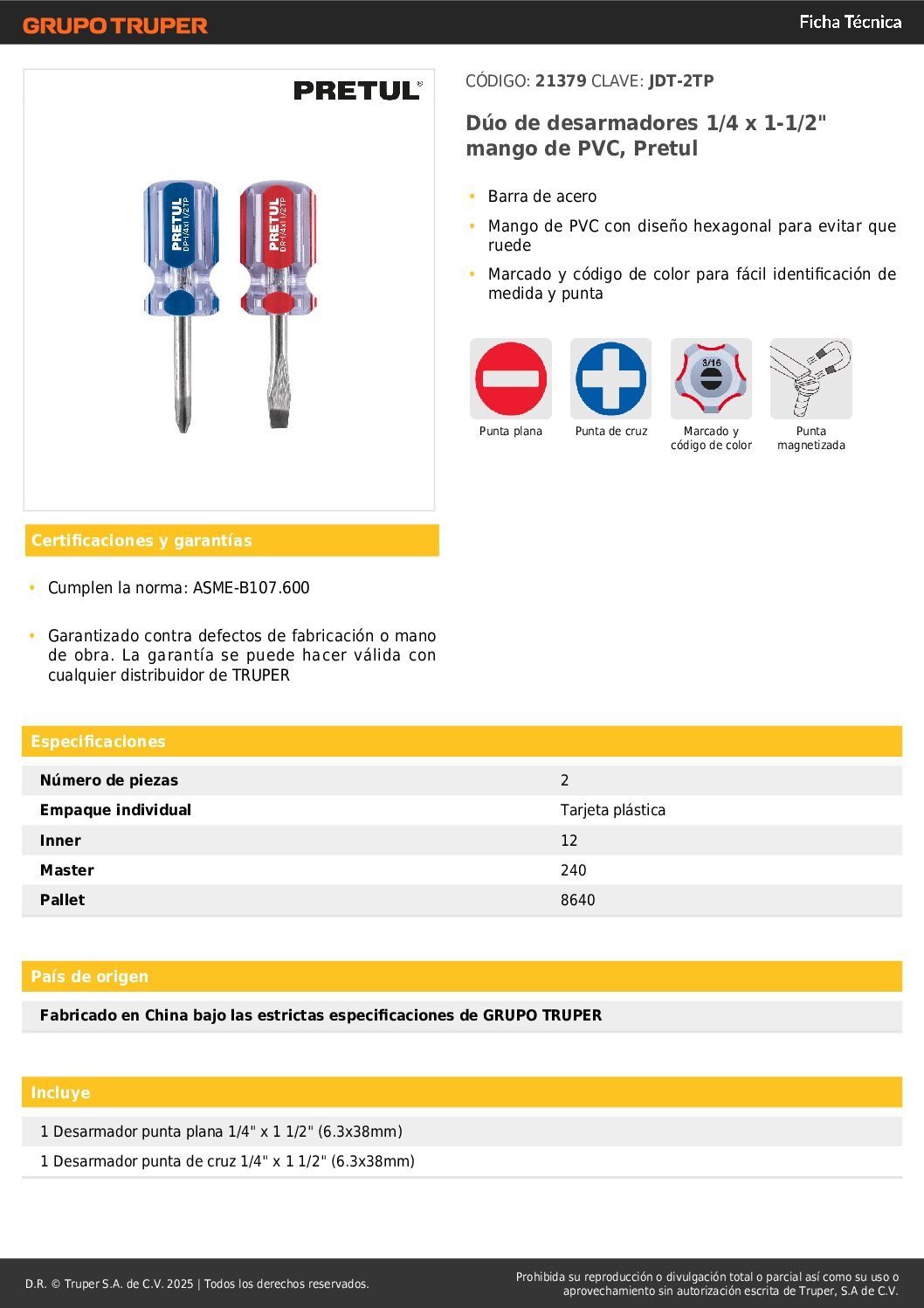 Juego De Destornillador Tipo Trompo 2 Piezas Pretul 21379