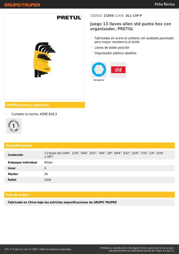 Juego 13pg Piezas Llaves Bristol En Pulgada 21856