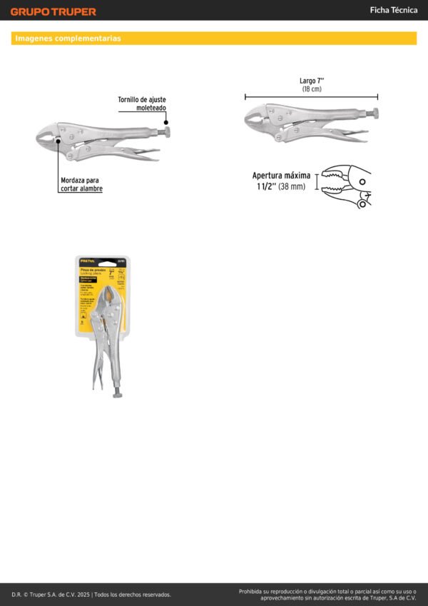 Hombre Solo Pinza De Presión 7pg Mordaza Curva Pretul 22701
