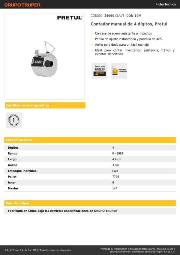Contador Manual De 4 Dígitos Pretul 24990