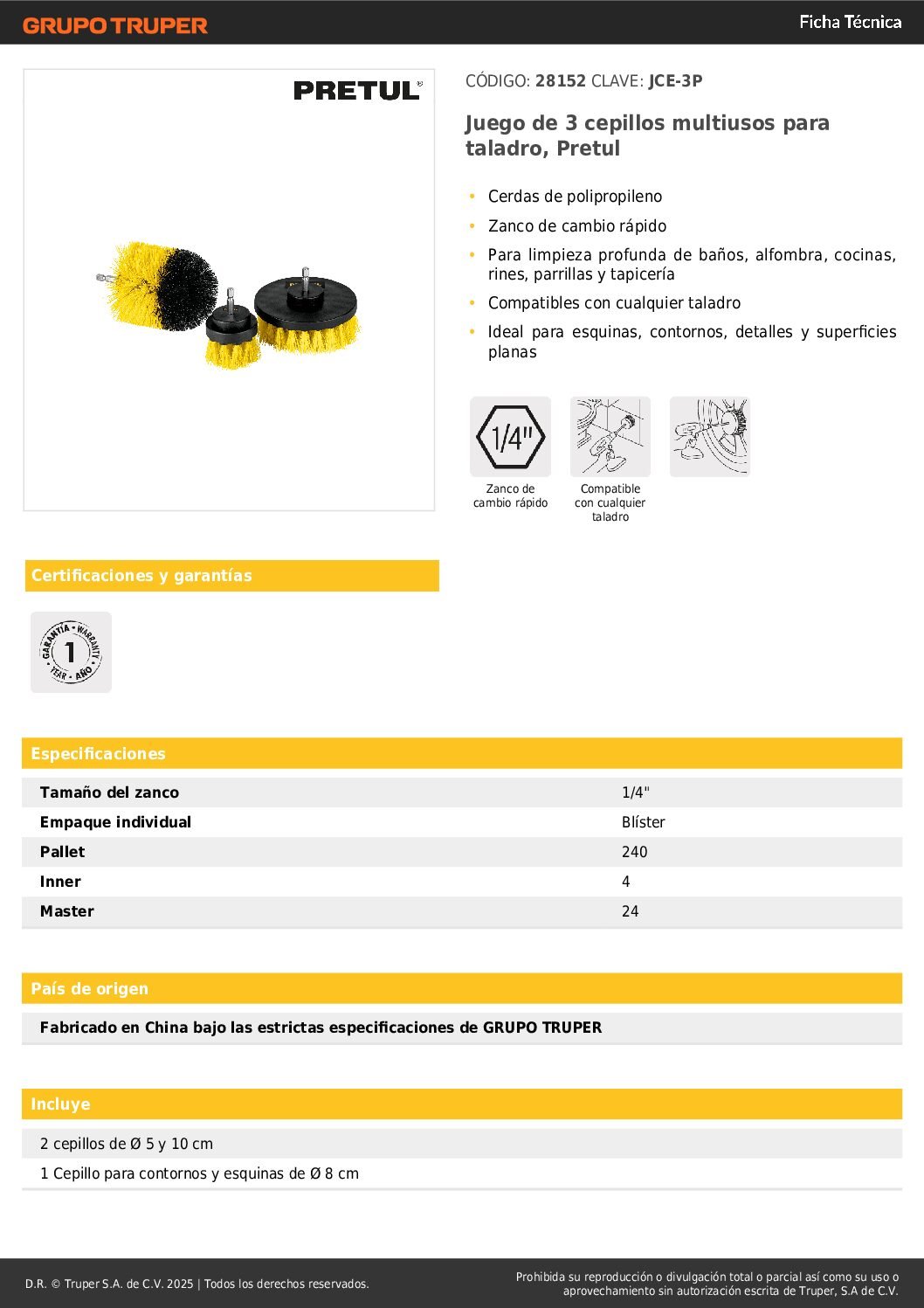 Juego X 3 Cepillos Truper Para Taladro Electrico Limpieza