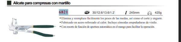 Alicate Para Compresas Con Martillo, Force 6821