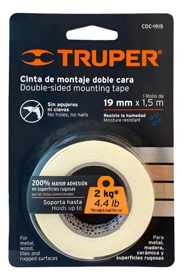Cinta De Montaje Doble Cara Truper 19mm X 1,5m
