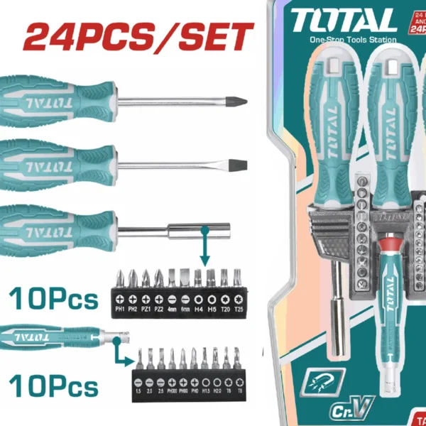 Set 24 Piezas Destornilladores Y Puntas Total
