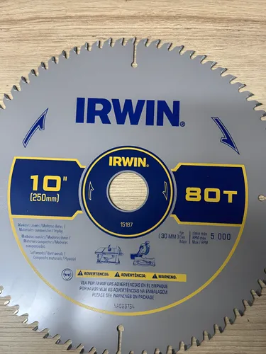 Disco 10'' Sierra 80 Dientes Madera Melamina Eje 30mm Irwin